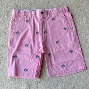 Castaway Nantucket Island Pink Crab Embroidered Chino Shorts Size 34